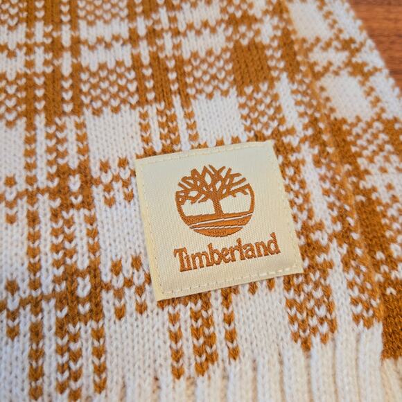 Timberland Unisex Sweater Scarf Plaid Gorpcore NWT White Gold Rectangle Preppy - Picture 1 of 5